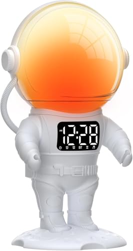 Astronaut Sunrise Alarm Clock for Kids, White Noise Sound Machine with 30 Soothing Sounds, 22 Dimmable Nightlights, Bluetooth Speaker, Dual Alarms, Wake Up Light for Bedroom, Heavy Sleeper, Adults