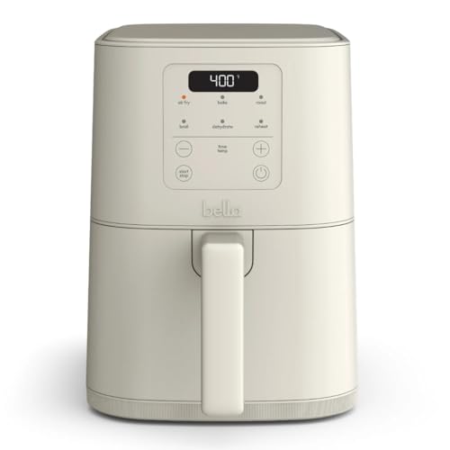 BELLA Digital Air Fryer, 4Qt XL Basket, Ceramic Nonstick, 1300W, 6 Presets, Cool-Touch Handle, Compact Slim Design, Oatmilk