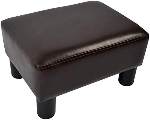 windaze Ottoman Foot Stool, PU Leather Foot Stools Small with 4 Non-Slip Wooden Legs, Foot Rest for Couch, Desk, Office, Living Room, Brown
