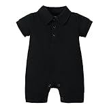 DEFAHN Baby Boy Romper Short Sleeve Pique Polo Bodysuit Jumpsuit Solid Collared Onsies Infant One-Piece Outfit (Black Polo, 3-6 Months)