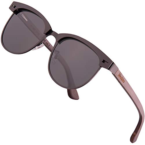 Verdster Gafas de Sol Grandes de Acero Inoxidable con Patillas de Madera de Kosso Rome