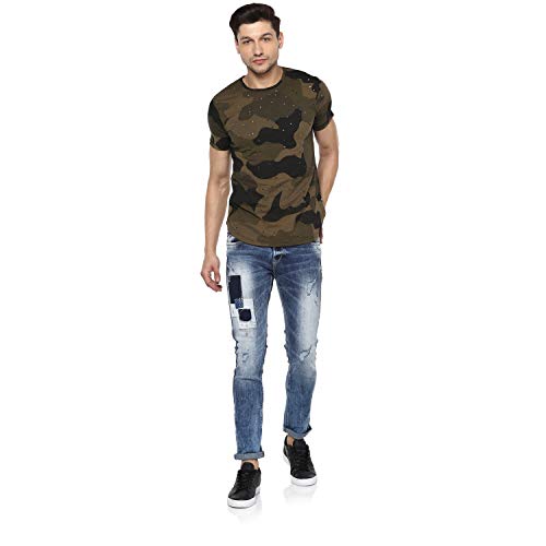 Image of Spykar Men's Printed Slim fit T-Shirt (MKT-01AH-028-OLIVE /Olive /Black 3XL)