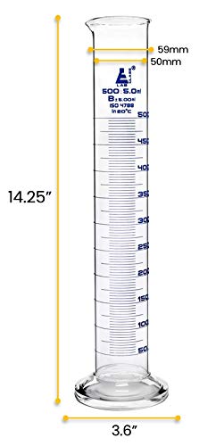 Cilindro Graduato Eisco Labs 500ml Classe A – Vetro Borosilicato, Gradazioni Blu - Foto 4
