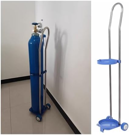 Stainless Steel Cylinder Cart for Clinics & Labs - Rolling Gas Cylinder Rack with 2 Casters - Heavy-Duty Fixed Tank Holder for Nursing Homes & Factories