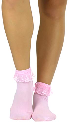 ToBeInStyle Women’s Beautiful Lace Ruffle Top Opaque Anklet Socks2