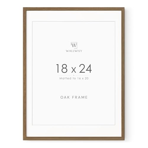 18x24 Poster Frame, Solid Oak 18 x 24 Poster Frames Matted to 16x20, 24x18 Natural Wooden Frame Horizontal or Vertical Wall Mounting, (Walnut Set of 1)