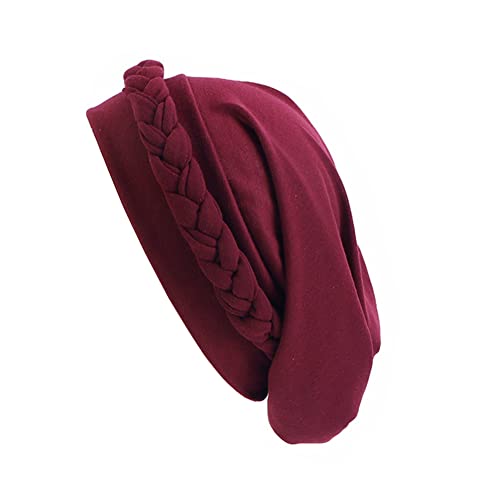Women Chemo Turban Head Hat Pre-Tied Twisted Braid Headscarf Chemical Cancer Cap Headwrap Cover (Wine)