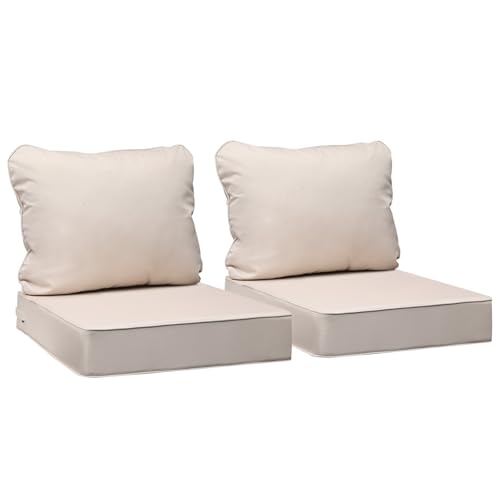 Image of AAAAAcessories Outdoor Deep Seat Cushions, Waterproof, Fade-Resistant Patio Furniture Replacement Cushions, 24 inch x 24 inch x 5 inch, Set of 2, Khaki Beige