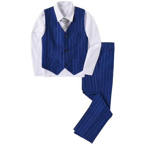 YuanLu Boys Suit for Wedding Outfit Vest Set with Pants Shirt and Tie Suits Royal Blue Pinstripe Boy Slim Fit Suit Size 14 Cover