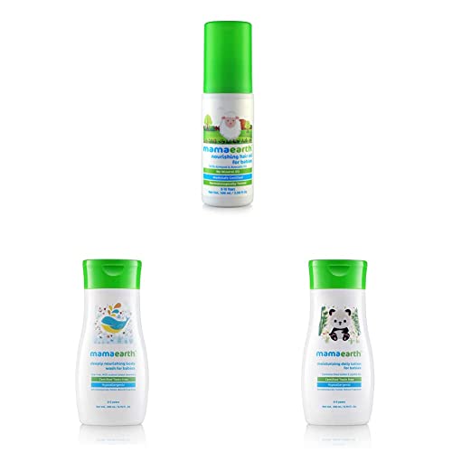 Image of Mamaearth Nourishing Hair Oil for Babies 100ml (0-10 Years) & Daily Moisturizing Lotion, 200ml & Deeply Nourishing wash for Babies (200 ml, 0-5 Yrs) Combo