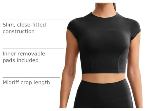 Image of ENERBLOOM Workout Crop Tops for Women Yoga Short Sleeve Removable Bra