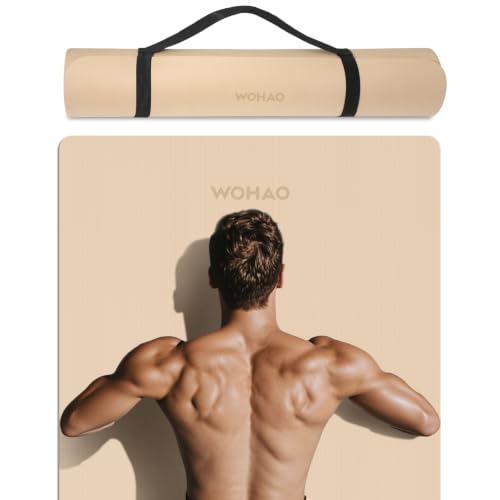 WOHAO 8mm Thick Non-Slip Yoga Mat - Large 72"x32"(Milk Coffee) by wohao - Used condition - US$39.99
