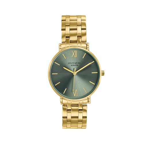 Image of Sonata Poze 9 with Quartz Analog Desert Sage Dial IPG Strap Watch for Women - SP80183YM01W