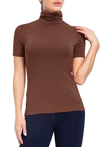 Image of AUHEGN Women's Mock Turtleneck Top Short Sleeve Lightweight Active T-Shirt (S-XXL)