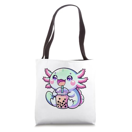Cute Kawaii Axolotl Boba Bubble Tea Blue Pink Anime Bobalotl Tote Bag