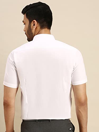 Image of RAMRAJ COTTON Men White Half Sleeve Shirt Crafted For Comfort| Durability| And Timeless Everyday Style