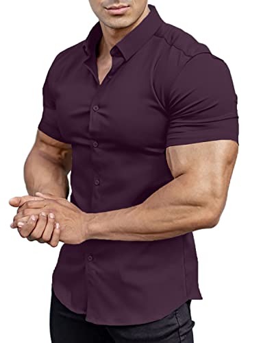 Annystore Casual Men's Muscle Fit Dress Shirt (Short Sleeve)