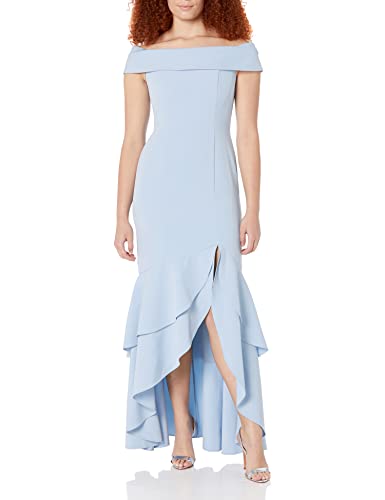 Image of Adrianna Papell Women's Crepe Ruffle Gown Special Occasion Dress, Elegant Sky, 18
