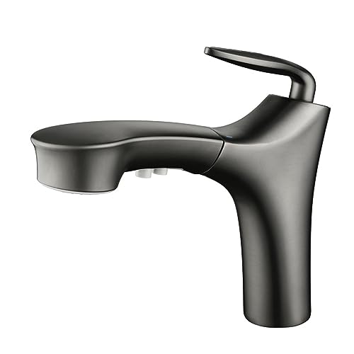 Mitigeur de lavabo en laiton gris au design haut de gamme avec pulvérisateur extractible