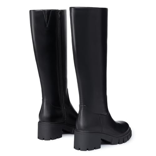 Athlefit Platform Knee High Boots for Women Round Toe Chunky Lug Sole Tall Boots with Side Zipper4