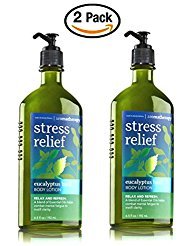 Bath and Body Works Eucalyptus Basil Lotion - Pair of TWO Eucalyptus Basil Aromatherapy Stress Relief Body Lotions Hand Cream (6.5 oz ea) - Discontinued Fragrance