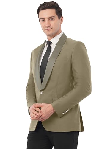 Image of SaintX Men's Premium Tuxedo Casual Blazer | Italian Slim Fit | Fully Lined | Shawl Collar | Stretchable Fabric | Designer Coat | Suitable for All Occasions (JK02)