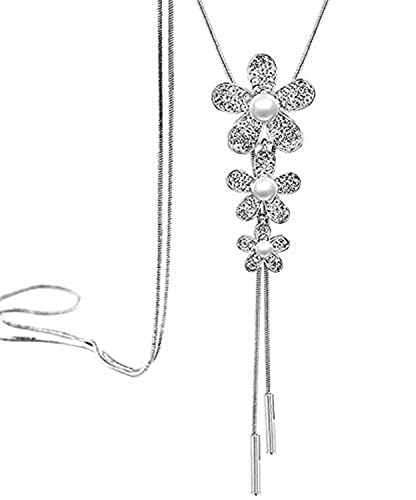 Shining Diva Fashion Crystal Flower Stylish Long Chain Pendant Necklace for Women and Girls