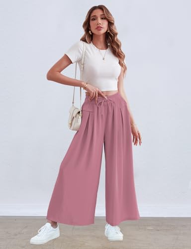 Image of ZJCT Wide Leg Palazzo Pants for Women Summer Beach Pants Flowy Loose Casual Lounge Pajama Yoga Pants with Pockets