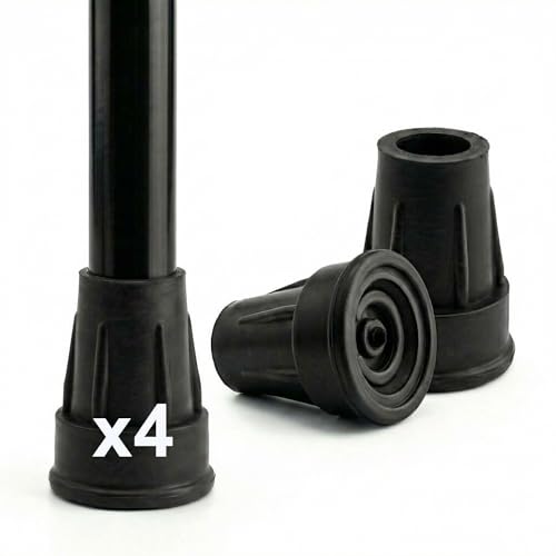PEPE Mobility Embouts pour Béquille et Canne de Marche en Caoutchouc Antidérapant (x4, Tubes 17 à 19 mm), Embouts Médicaux de Remplacement (Noir mat)