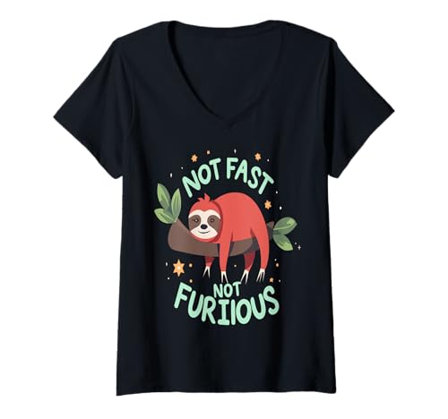 Mujer Chill Red Sloth Not Fast Not Furious Cartoon Sleepy Behance Camiseta Cuello V
