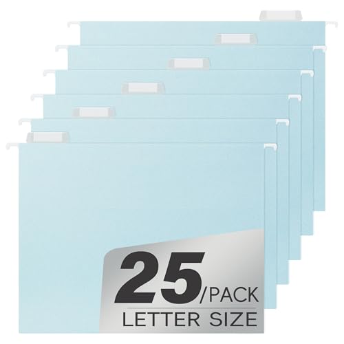High Capacity Blue Hanging File Folders,Pastel Colors,Heavy Duty for Filing Cabinet,Insertable Tabs,Letter Size-25 Pack