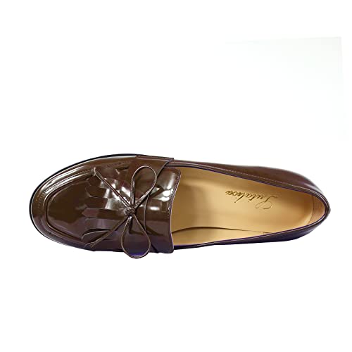 Image of LEMUTISME Women Tassel Bow Penny Loafers Slip On Low Flat Heel Dress Shoes