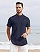 COOFANDY Men's Summer Henley Shirt Short Sleeve Stand Collar Beach Vacation Tops Fashion Casual Textured T-Shirts Navy Blue