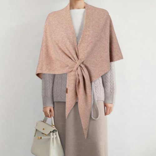 Women's Solid Color Wool Blend Shawl, Tie up Knotted Triangle Striped Scarf, For Fall Winter Air-Conditioned Room3