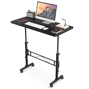 Small Standing Desk Adjustable Height, Mobile Stand Up Desk with Wheels, 32 Inch Portable Rolling Desk Small Computer Desk, Portable Laptop Desk Standing Table Black