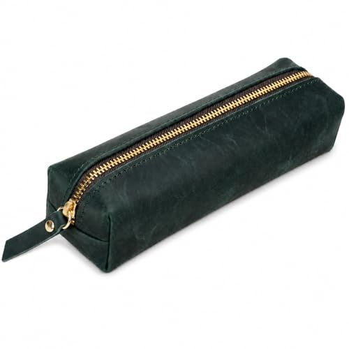 Image of ECHSRT Small Genuine Leather Pencil Pouch for Adults, Green | Crazy Horse Leather Finish, Compact Writing Instrument Storage