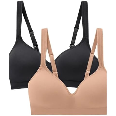 Carole Hochman Seamless Comfort Bra Wire Free Molded Cups Comfort Straps (2 Pack), Black/Taupe, Large Cover