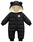 Babyspeelpakje met capuchon, winter, kruippakje, jongens, meisjes, lange mouwen, eendelig pakje, jas, warm fleece, kinderen, kleding, cadeau, 3-18 maanden - zwart - 6-9 mois