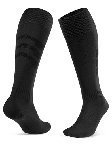 CLOSEMATE 2 Paar Lange Fußball Socken Herren Fußballsocken Kompressionsstrümpfe Kompressionssocken Stützstrümpfe Fußball Stutzen Laufsocken Sportsocken für Fussball Training 43-46 2Schwarz L
