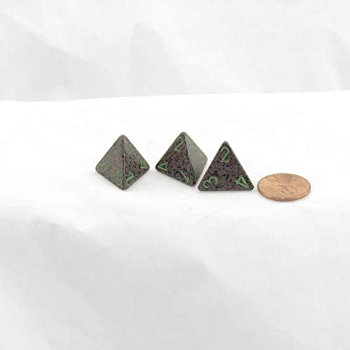 Earth Elemental Dice with Green Numbers D4 Aprox 16mm Pack of 3 Wondertrail WKP00066E3