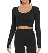 Long Sleeve Shirts for Women Workout Tops Seamless Low V Neck Fitted Athletic Shirts Yoga Solid B...