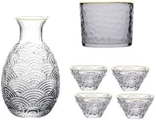 Sake Cup Set,Gift for Beer Cup,Traditional Sake Set, Glass Sake Set of 6 Pieces,330Ml Sake Bottle and 4 Sake Cups 1 Sake Tank,Cold/Warm/Hot Sake Carafe Home Decor Crafts