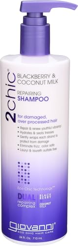 GIOVANNI 2chic Ultra-Repairing Shampoo - For Damaged, Over-Processed Hair, Helps Restore Hair's Natural Elasticity, Blackberry & Coconut Oil, Argan, Shea Butter, Color Safe - 24 Fl Oz
