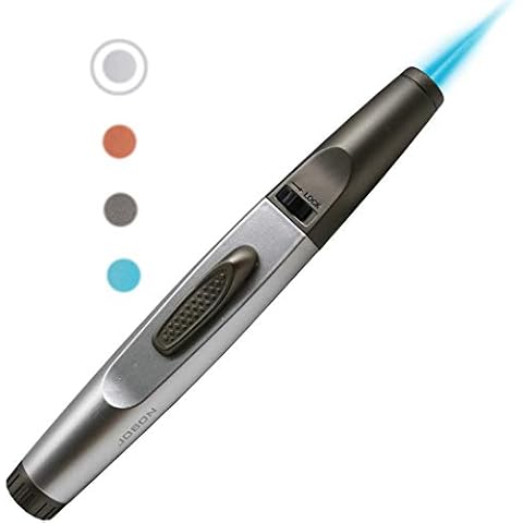 Torch Lighters, ibforcty Refillable Butane Culinary Torch Camping Lighter with Lock & Adjustable Flame for Desserts, Creme Brulee, BBQ and Baking (Butane Gas Not Included) (Silver) Cover