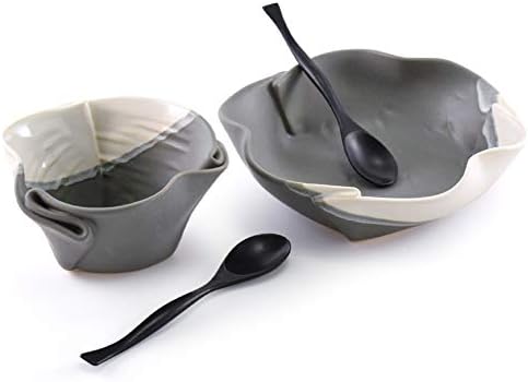 Contemporary Twist Salad and Soup Bowl Set in Grey/White, Handmade Pottery