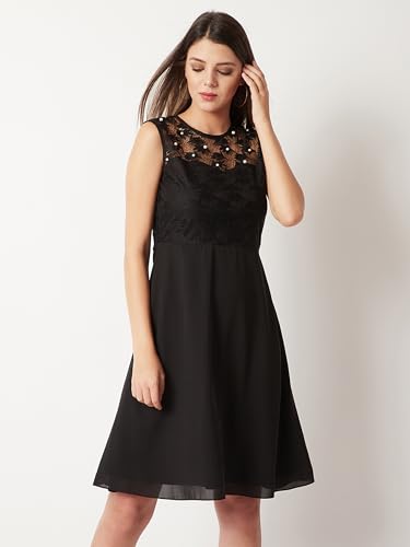 Image of Miss Chase Women's Round Neck Sleeveless Polyester Ruffled Knee- Length Dress
