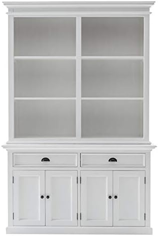 NovaSolo Halifax Mahogany Wood Buffet Hutch Unit with 6 Shelves in White
