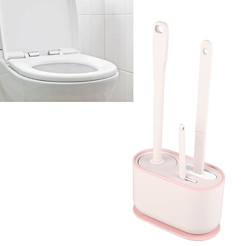 Image of Toilet Brush and Holder Set, Long Handle Toilet Brush Set Deep Cleansing Multifunctional Hanging for Bathroom (Pink)