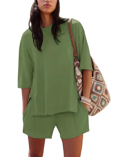 Image of COCCKO Womens Shorts Sets Matching Lounge Two Piece Outfits Summer Cute Casual Vacation Short Sleeve 2 Piece Set