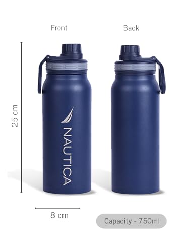 Image of NAUTICA Premium Leak-Proof Insulated Water Bottle - 1pc (Fender)| 750ml | Stainless Steel Flask with 24 Hours Temperature Retention | Ideal for Travel, Gym, Office Use Austin Solid-denimblue
